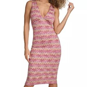 Siena Vibrant Pink Zigzag Open Weave Midi Dress NEW